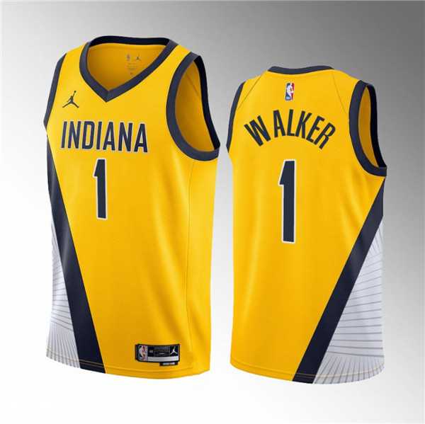 Mens Indiana Pacers #1 Jarace Walker Yellow 2023 Draft Statement Edition Stitched Basketball Jersey Dzhi